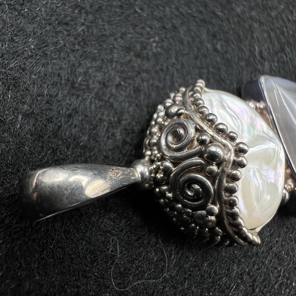 Sajen Moon Goddess Pendant Sterling Silver Carved Mother of Pearl and Agate 1.8" - Picture 12 of 13